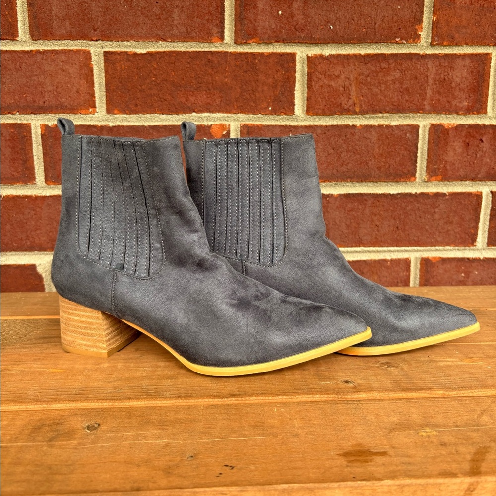 Blue Suede Ankle Boots
